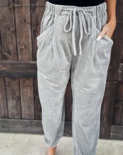Bar T Boutique Cozy Ribbed Velour Joggers - Grey