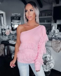 Bar T Boutique My Beloved Fringe Sweater - Pink What's New!