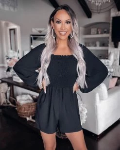 Bar T Boutique LLC Little London Smocked Romper - Black What's New!