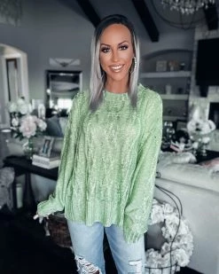 Bar T Boutique Trinity Cable Knit Sweater - Sage Tops