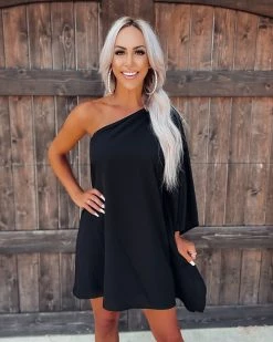 Bar T Boutique LLC Happy Hour One Shoulder Dress - Black What's New!