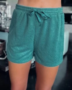 Bar T Boutique French Terry Drawstring Shorts - Teal