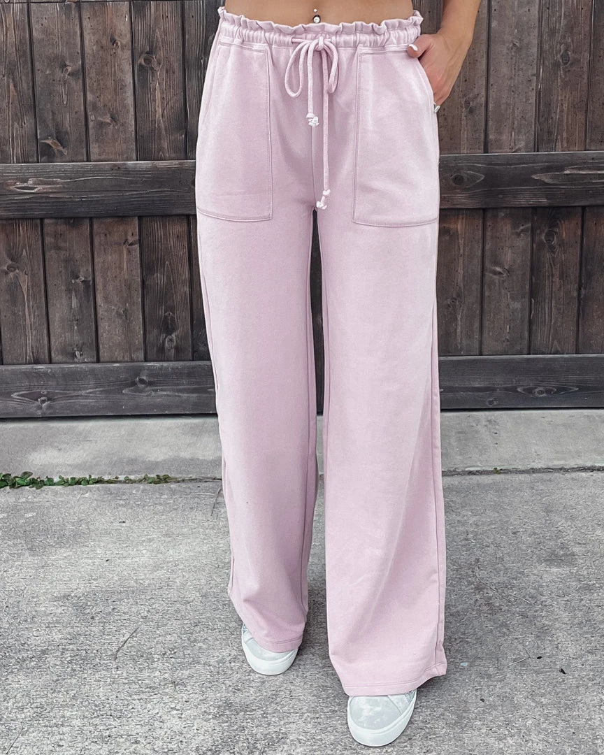 Bar T Boutique LLC Time To Chill Ruffle Waist Sweat Pants - Lavender 1 Bar T Boutique LLC Time To Chill Ruffle Waist Sweat Pants - Lavender
