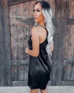 Bar T Boutique What's New! Different Direction Satin Lace Up Dress - Black