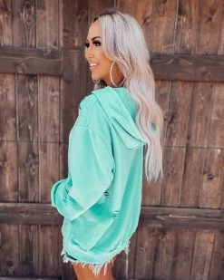 Bar T Boutique LLC What's New! Shabby Distressed Hoodie - Mint