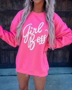 Bar T Boutique LLC Girl Boss Sweatshirt - Hot Pink What's New!