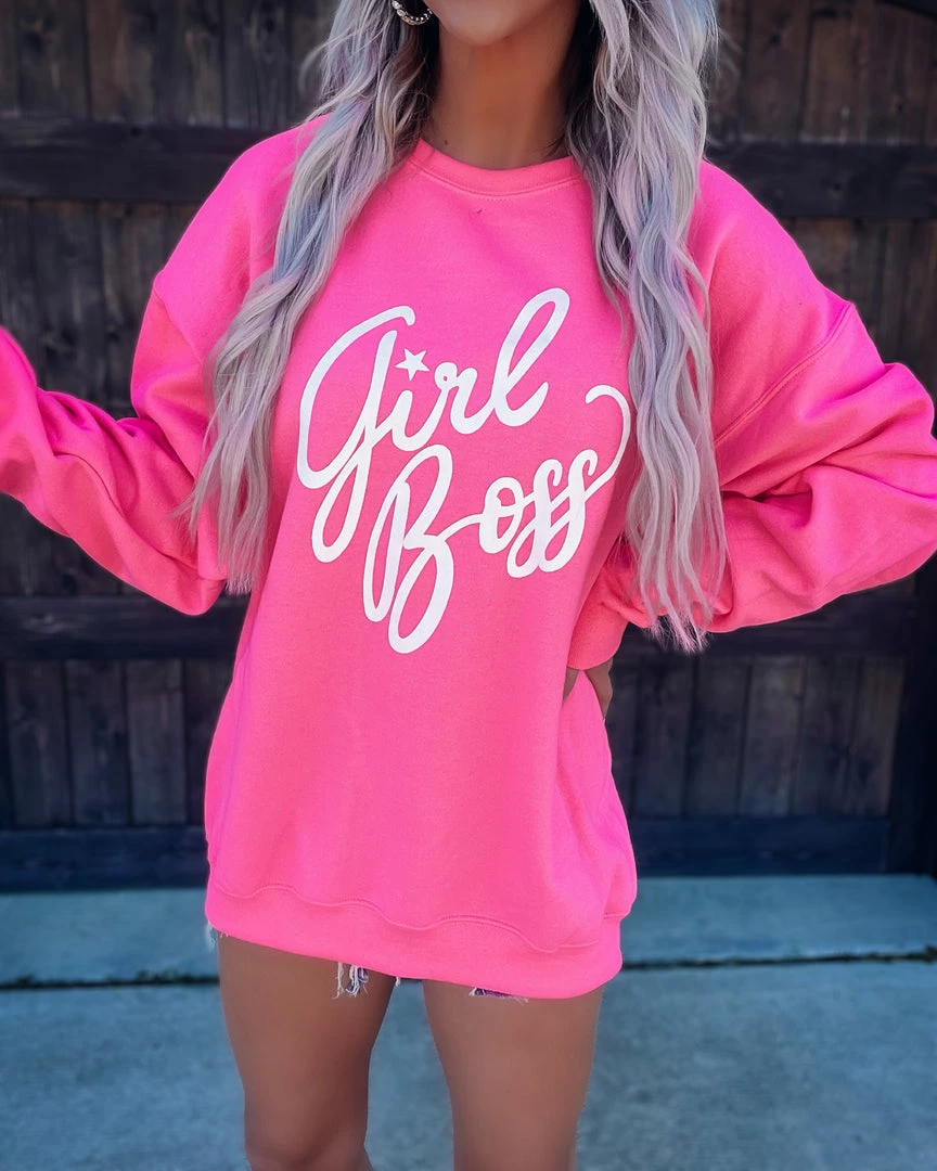 Bar T Boutique LLC Girl Boss Sweatshirt - Hot Pink What's New! 1 Bar T Boutique LLC Girl Boss Sweatshirt - Hot Pink What's New!