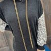Bar T Boutique Leopard Sleeve Metallic Drawstring Hoodie Tops