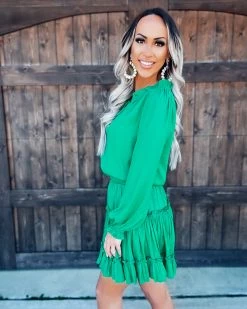 Bar T Boutique Delicate Touch Ruffle Dress - Kelly Green
