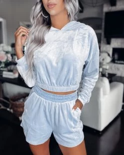 Bar T Boutique LLC What's New! Bellami Velour Hoodie Set - Dusty Blue