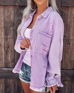 Bar T Boutique LLC Summer Fun Distressed Shacket - Purple