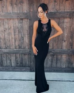 Bar T Boutique LLC What's New! Crowd Pleaser Mesh Maxi - Black