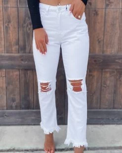 Bar T Boutique Emmy Distressed White Crop Jeans Bottoms