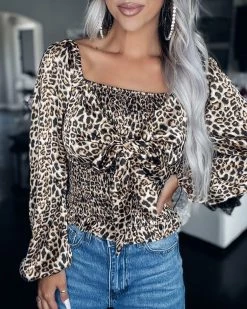 Bar T Boutique What's New! Pull Me Back In Leopard Smocked Top - Leopard