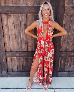 Bar T Boutique Tropic Bliss Jumpsuit - Coral