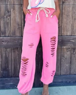 Bar T Boutique Shabby Distressed Joggers - Pink