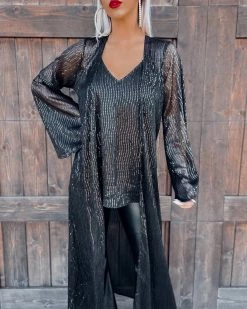 Bar T Boutique Outerwear Sparkle Forever Cardigan - Black
