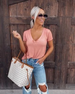 Bar T Boutique What's New! Ever So Soft Raw Cut Vneck Top - Peach