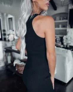 Bar T Boutique Timeless Knit Slit Midi Dress - Black What's New!