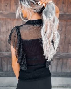 Bar T Boutique LLC What's New! Wishful Thinking Glitter Mock Neck Top - Black