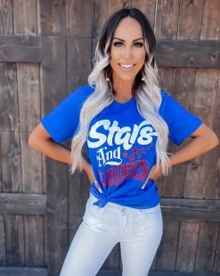 Bar T Boutique LLC Stars & Stripes Graphic Tee - Royal Blue What's New!