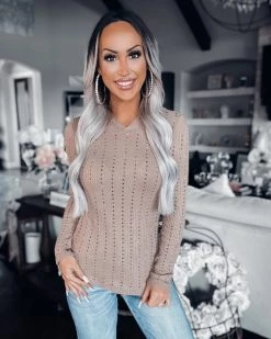 Bar T Boutique Tops Nothing Compares Rhinestone Hoodie - Mocha