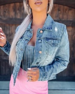 Bar T Boutique LLC What's New! Rock & Roll Denim Jacket - Pink
