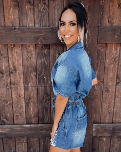 Bar T Boutique LLC What's New! Denim Days Distressed Romper