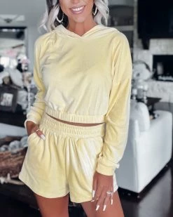 Bar T Boutique LLC Bellami Velour Hoodie Set - Baby Yellow