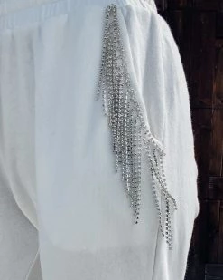Bar T Boutique Rhinestone Detail Joggers - White