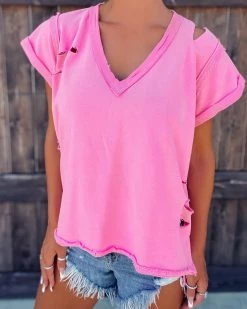 Bar T Boutique LLC Bring It Back Distressed Cut Top - Pink What's New!