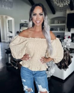 Bar T Boutique LLC Sweet Darling Smocked Top - Taupe What's New!