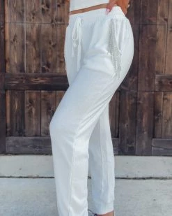 Bar T Boutique Rhinestone Detail Joggers - White