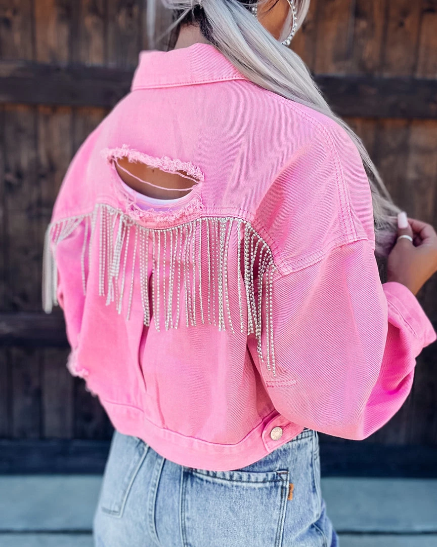 Bar T Boutique LLC Ready To Slay Rhinestone Denim Jacket - Pink 1 Bar T Boutique LLC Ready To Slay Rhinestone Denim Jacket - Pink