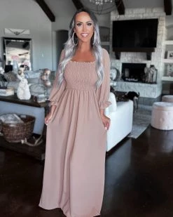 Bar T Boutique LLC What's New! Serendipity Smocked Maxi Dress - Tan