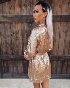 Bar T Boutique Shining Star Mock Neck Sequin Dress - Gold