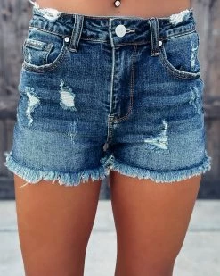 Bar T Boutique LLC Calla Distressed Shorts - Dark