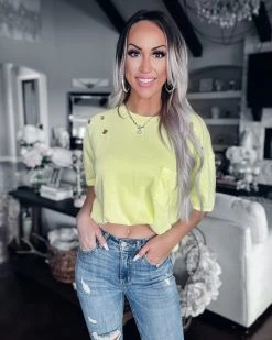 Bar T Boutique Free My Mind Distressed Oversized Tee - Lime