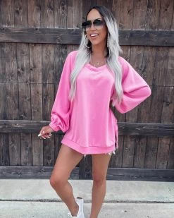 Bar T Boutique What's New! Effortlessly Chic Criss Cross Sweatshirt - Bubblegum