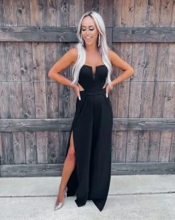 Bar T Boutique What's New! Sweet Talk Double Slit Jumpsuit - Black