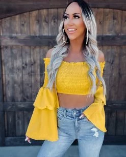 Bar T Boutique Dreamy Reality Smocked Crop Top - Yellow What's New!