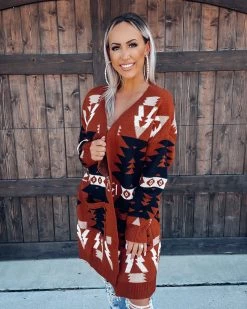 Bar T Boutique Outerwear Lost Pines Aztec Cardigan - Rust/Navy