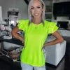 Bar T Boutique LLC Forever Fun Ruffle Sleeve Top - Neon Green What's New!