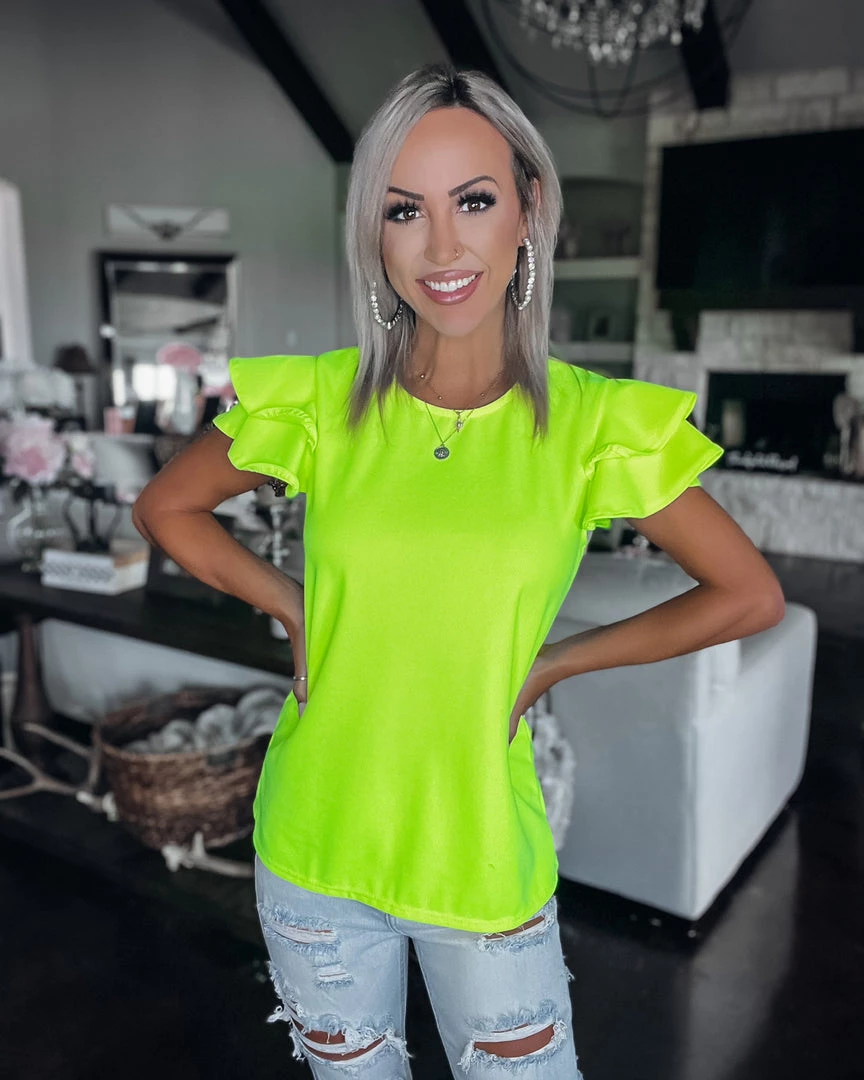 Bar T Boutique LLC Forever Fun Ruffle Sleeve Top - Neon Green What's New! 1 Bar T Boutique LLC Forever Fun Ruffle Sleeve Top - Neon Green What's New!