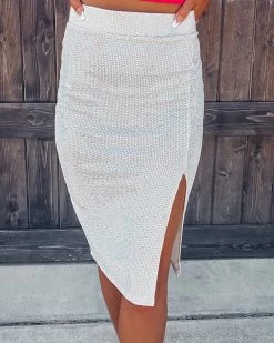 Bar T Boutique LLC What's New! Sequin Romance Slit Skirt - Ivory