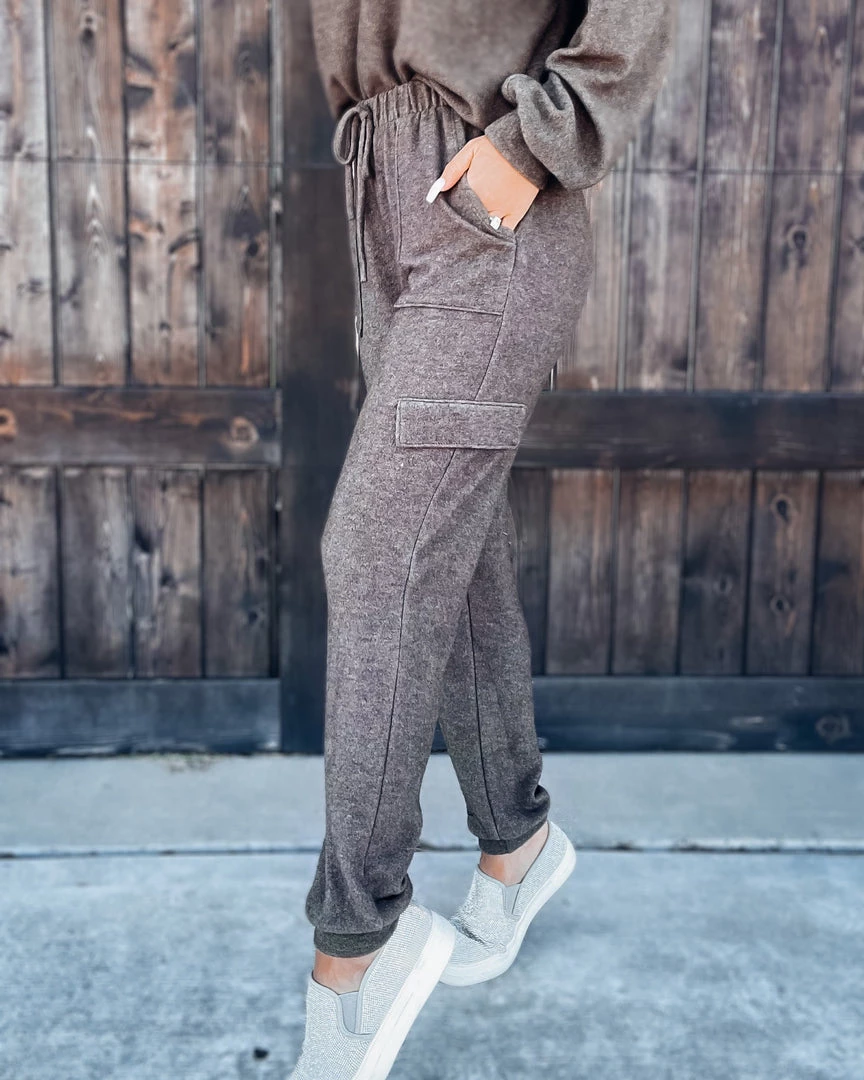 Bar T Boutique Bottoms Cashmere Cargo Joggers - Mocha 1 Bar T Boutique Bottoms Cashmere Cargo Joggers - Mocha