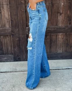 Bar T Boutique LLC What's New! Giselle Wide Leg Distressed Jeans