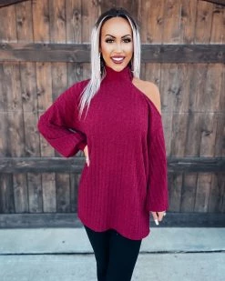 Bar T Boutique Keep It Casual Open Shoulder Tunic - Burgundy