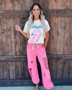 Bar T Boutique LLC What's New! Rolling Stones Crop Tee - Ivory