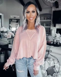 Bar T Boutique What's New! Nothin' To Lose French Terry Crop Top - Dusty Peach